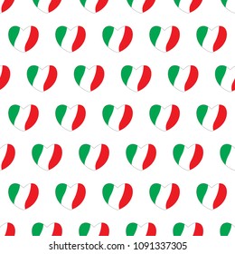 Hearts with Italian flags colors. Seamless pattern. Love to Italy. Vector illustration.