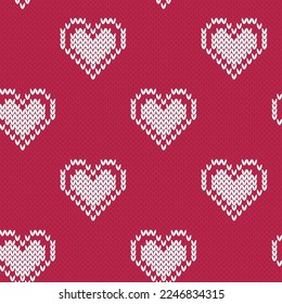 Hearts jacquard knitted seamless pattern. Valentine background. Viva magenta color 2023