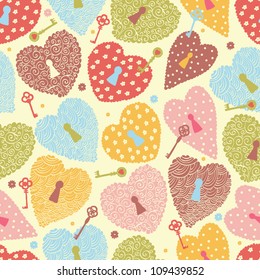 Hearts and keys. Seamless pattern can be used for wallpaper, pattern fills, web page background, surface textures.