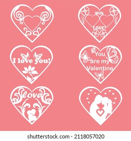 Hearts with lace pattern. Templates for Valentine's Day cards, wedding cards, templates for interior design, vector illustration.