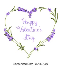 Hearts of lavender flowers elements.Happy Valentine's Day.Lavender flowers on a white background.Botanical illustration. Vintage style. Making gifts of paper and textiles. Vector illustration bundle.