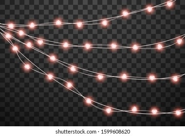 Hearts light bulbs isolated on transparent background, vector illustration