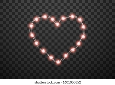 Hearts light bulbs isolated on transparent background, vector illustration