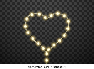 Hearts light bulbs isolated on transparent background, vector illustration