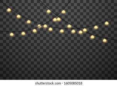 Hearts light bulbs isolated on transparent background, vector illustration