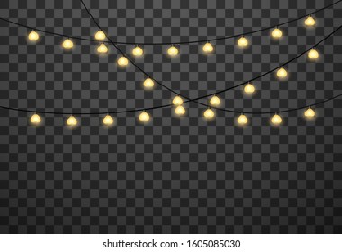Hearts light bulbs isolated on transparent background, vector illustration