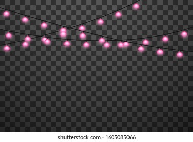 Hearts light bulbs isolated on transparent background, vector illustration