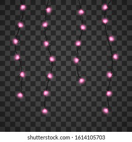 Hearts light bulbs isolated on transparent background, vector illustration