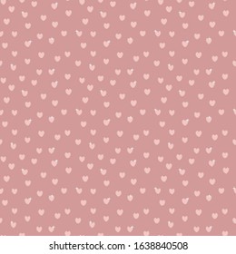 Hearts light pink on a dark pink background with white twinkling highlights a seamless vector pattern.