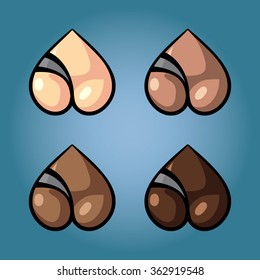 Hearts like cute asses. The vector illustration of beautiful women's booty for Valentine's day. Vector holiday set of underwear.