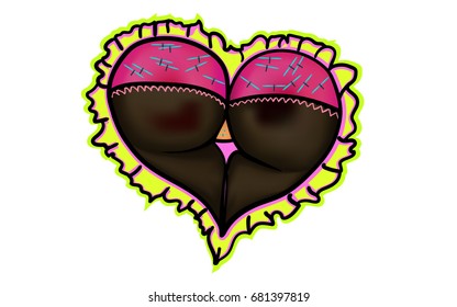 Hearts like cute  asses. The vector illustration of beautiful women's  booty in bikini. Vector.mesh.