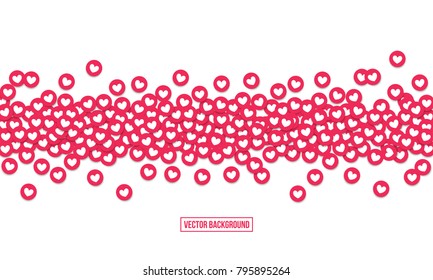 A los corazones les gustan los iconos p fondo vectorial para la plantilla de diseño de chat de video flujo en vivo. Redes sociales corazón rojo como botones flotantes aislados en fondo blanco