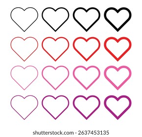 Hearts Line Collection, Best color hearts, valentines day hearts vectors, Black Red Pink and Purple Hearts