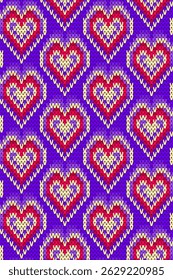 Hearts line seamless pattern geometric knitted stitched motif abstract ornament art.Design for background,carpet,cover,textile,wallpaper,clothing,wrapping,fabric,printing,illustration.embroidery style