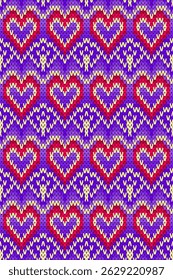 Hearts line seamless pattern geometric knitted stitched motif abstract ornament art.Design for background,carpet,cover,textile,wallpaper,clothing,wrapping,fabric,printing,illustration.embroidery style