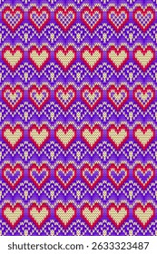 Hearts line seamless pattern geometric knitted stitched motif abstract ornament art.For background,carpet,cover,textile,wallpaper,clothing,wrapping,fabric,printing,illustration.vector embroidery style