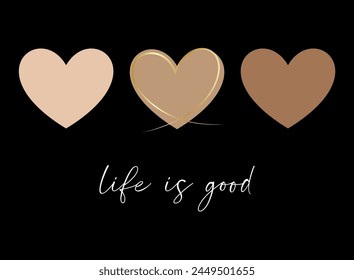 HEARTS IN LINE, SET ON BLACK BACKGROUND WITH SOFT COLORS, ABSTRACT IMAGE