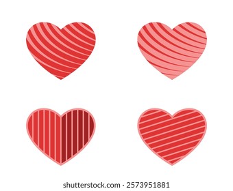 Hearts with line and stripes. Love, romantic and valentines design elements. Isolated vector images