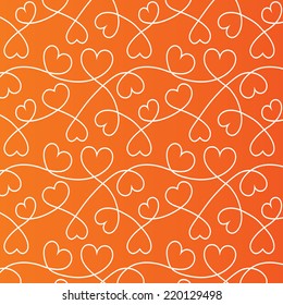 Hearts lines pattern background. Abstract love wallpaper. Valentine`s day. Orange background. Vector