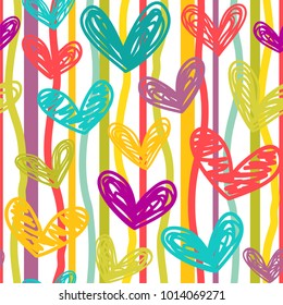 Hearts and lines. Seamless vector pattern. 