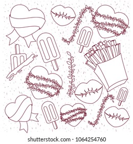 hearts lips and ice cream pattern