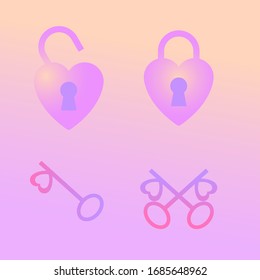 hearts locked unlocked icons with keys