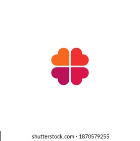 Hearts logo concept, red abstract flat flower, medical cross symbol, vector illustration