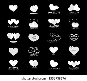 Hearts Logo Set. Vector For Valentines Day - Isolated On Black. Collection Of Heart Icons For Wedding, Valentines Day, Label, 3D Symbol, Love Icon And Logo Design. Modern Hearts Logo. Love Icons