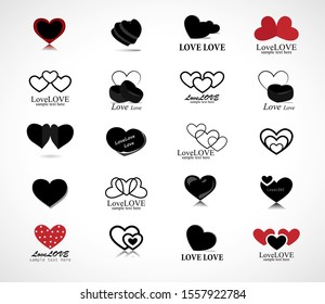 Hearts Logo Set. Vector For Valentines Day - Isolated On Gray. Collection Of Heart Icons For Wedding, Valentines Day, Label, 3D Symbol, Love Icon And Logo Design. Modern Hearts Logo. Love Icons