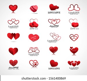 Hearts Logo Set. Vector For Valentines Day - Isolated On Gray. Collection Of Heart Icons For Wedding, Valentines Day, Label, 3D Symbol, Love Icon And Logo Design. Modern Hearts Logo. Love Icons