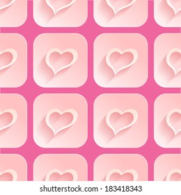 Hearts with long shadows. Valentines Day. Abstract seamless pattern. Vector illustration.