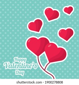 hearts love balloons helium valentines day in dotted background vector illustration design