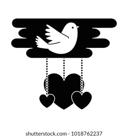 hearts love card with bird