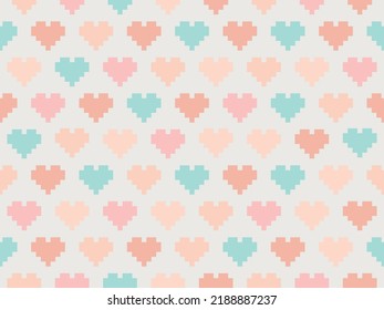 Hearts love colorful pastel seamless pattern, vector geometric pixel background
