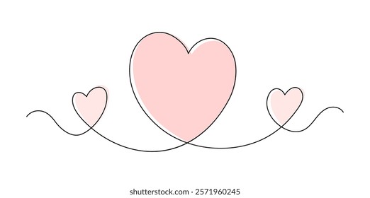 Hearts. Love concept. Continuous line drawing. Valentine's day design. Frame boarder.