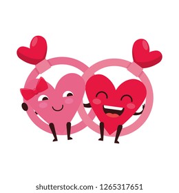 hearts love couple with rings kawaii characters