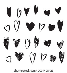 hearts and love Grunge hand drawn hearts shapes vector illustration set. Valentine's day, love you or wedding card.

