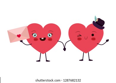 hearts love kawaii character