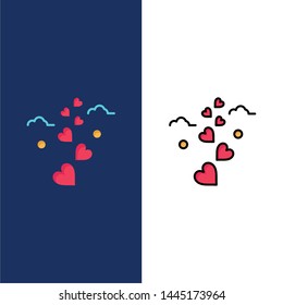 Hearts, Love, Loving, Wedding  Icons. Flat and Line Filled Icon Set Vector Blue Background