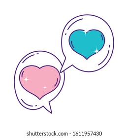 hearts love romantic speech bubbles design on white background vector illustration