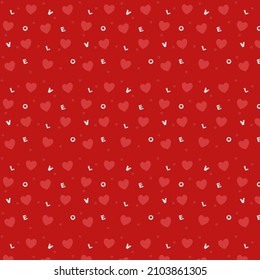 Corazones. Amor. Patrón sin foco. Rojo, brillante, colorido. Cartas en la composición. Ilustración vectorial para el Día de San Valentín o la boda. Patrón de papel de envoltura.