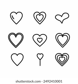 Hearts love set. outline and solid vector illustration. Valentines Day february, white backround