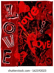 Hearts and love, super grungy, vector illustration