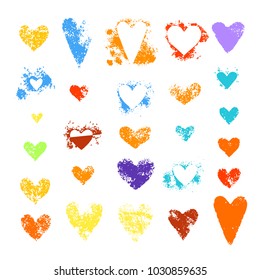 Hearts, love symbol sponge textures. Collection of various romantic valentine's day stamps. Shape design elements heart background. Vector illustration.Design elements