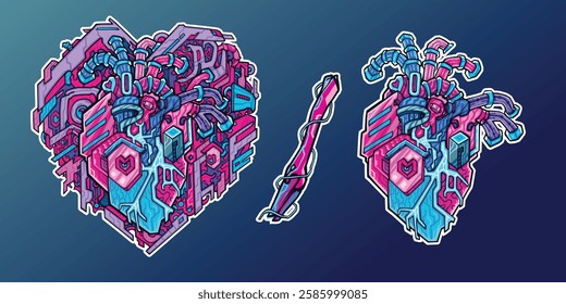 Hearts and Love themed Robot in pack Design and Illustration