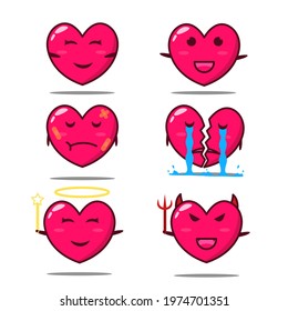 Hearts love with various expressions vector illustrations