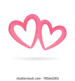 Hearts love vector. Hand drawn brush watercolor pink isolated hearts on white background. Vector romantic abstract illustration for valentine's day. Set decorative sketched icon for design, greeting c