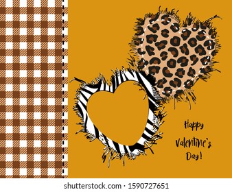 
Hearts made fabric and torn edges  Leopard   zebra  Decorative elements for wedding Valentines Day 
