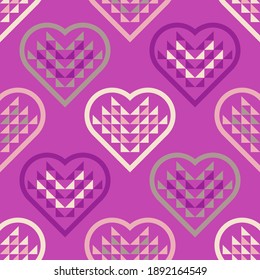 Hearts made of triangles. Valentine's Day. Seamless background. Greeting card. Vector illustration for web design or print.