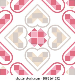 Hearts made of triangles. Valentine's Day. Seamless background. Greeting card. Vector illustration for web design or print.